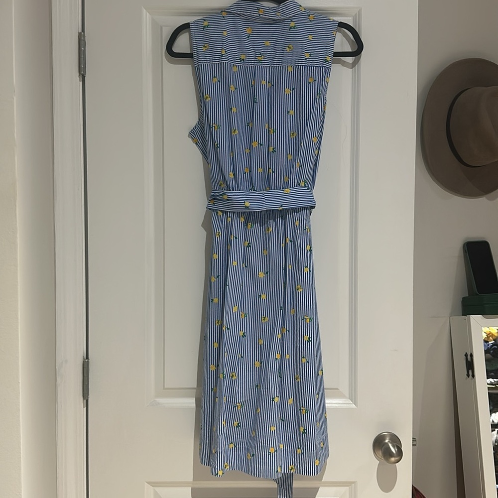 J. Crew Blue and White Striped Midi Dress with Yellow Floral Design - Picture 4 of 4